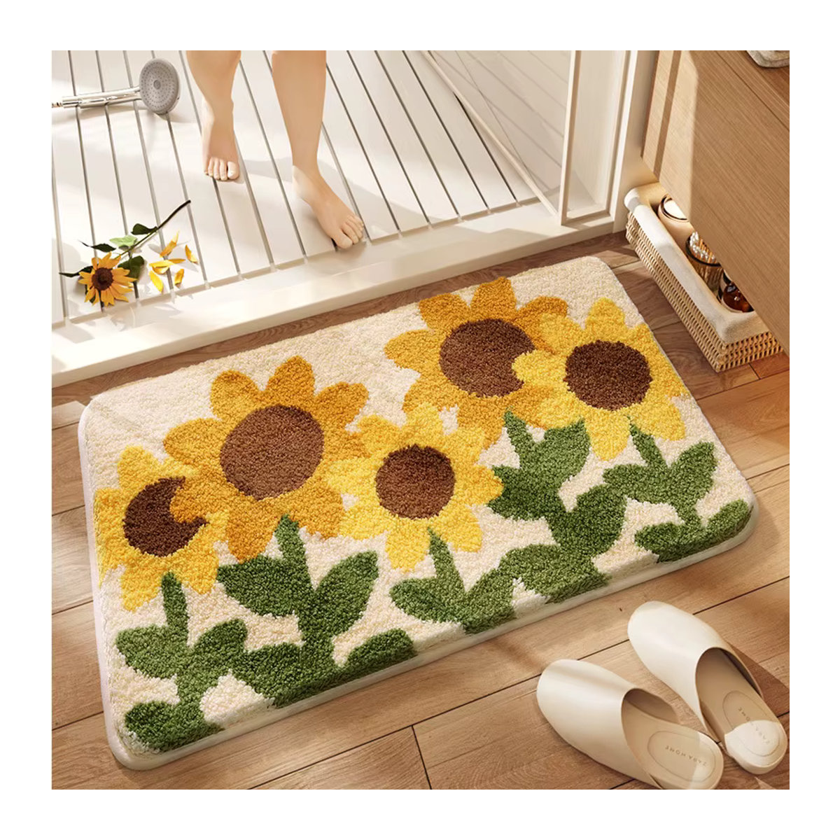 VIKAMA Badezimmer Bodenmatte Fresh Flower Imitation Kaschmir, mehrfarbig, rutschfest und saugfähig - Bild 1