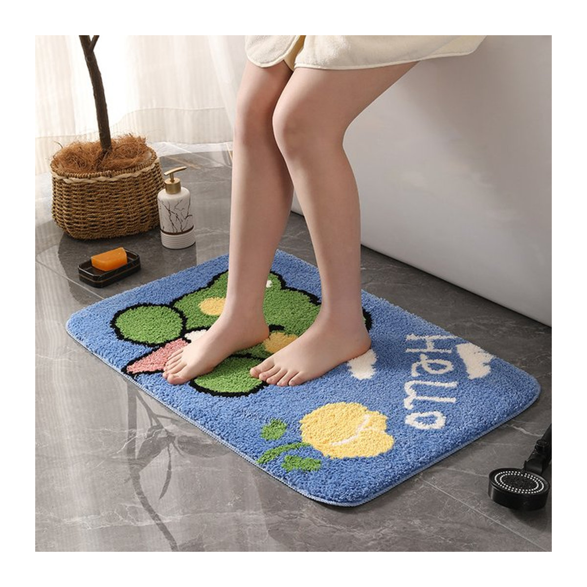 VIKAMA Badezimmer-Bodenmatte mit Cartoon-Muster in Blau, wasserabsorbierend und weich - Bild 1