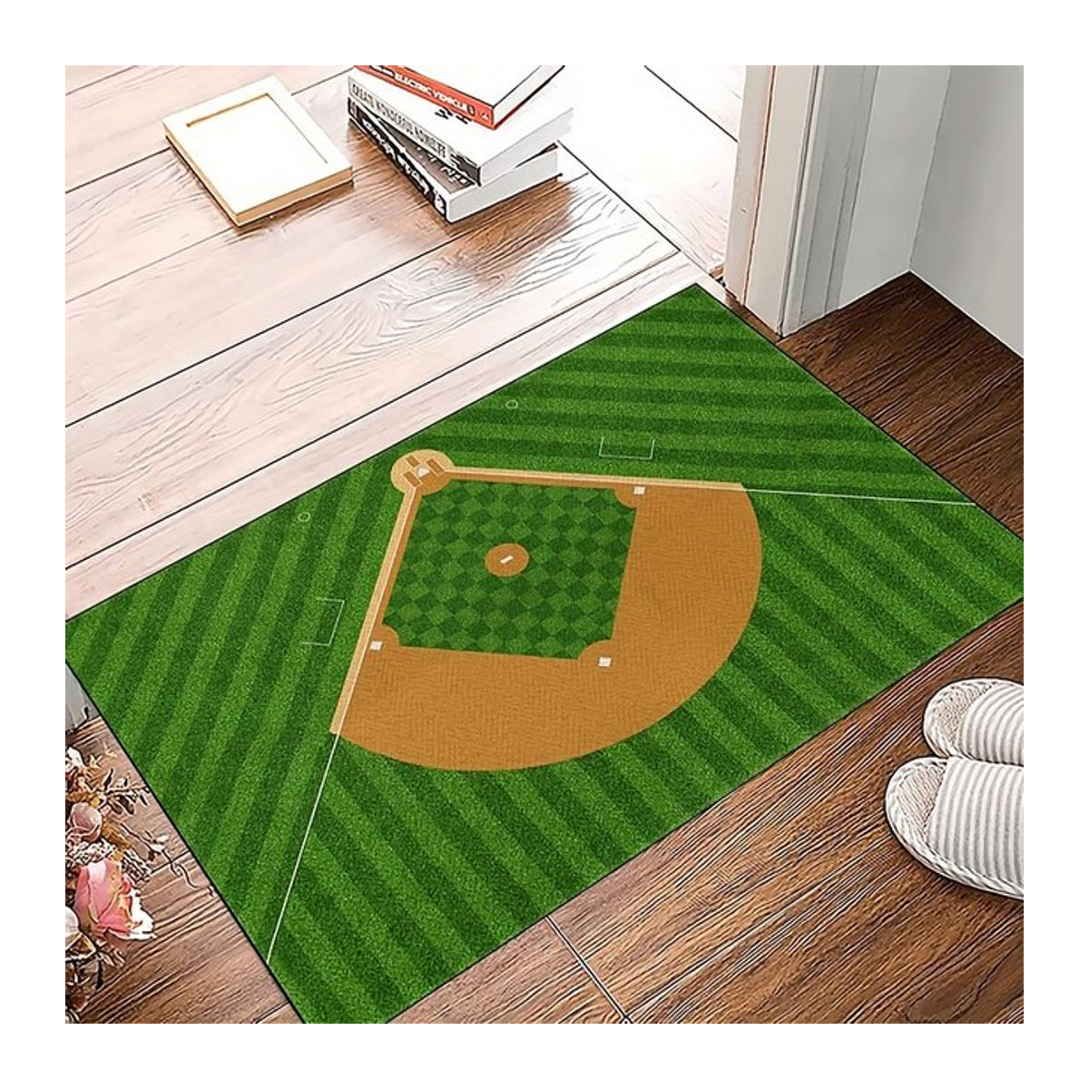 VIKAMA Baseball Field Design Teppich in Grün, maschinenwaschbar - Bild 1