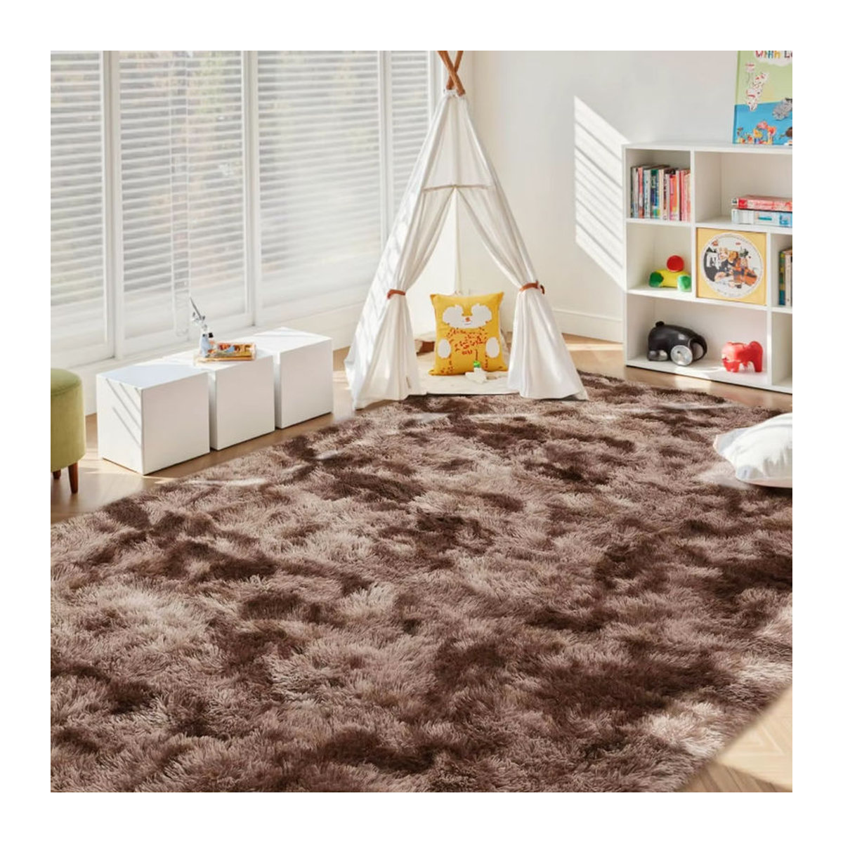 VIKAMA Batik-Plüschteppich als weiche Sofamatte in Grau und Braun für das Wohnzimmer, Kinderzimmer oder Spielzimmer - Bild 2