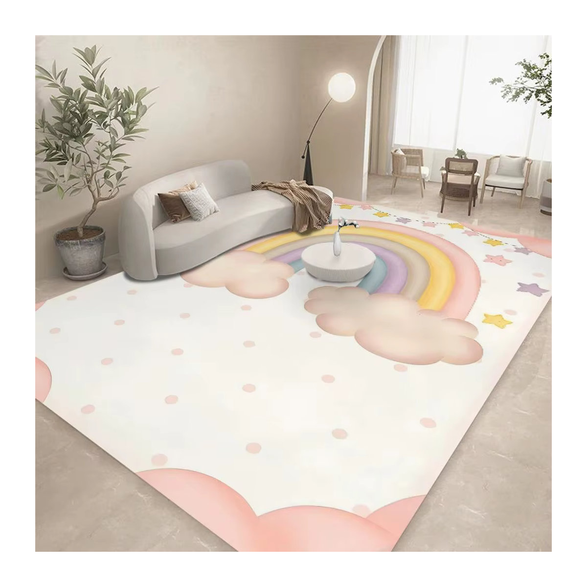 VIKAMA Bedruckte Flanellteppiche in Weiß, rutschfest und maschinenwaschbar für Wohnzimmer oder Kinderspielmatten - Bild 1