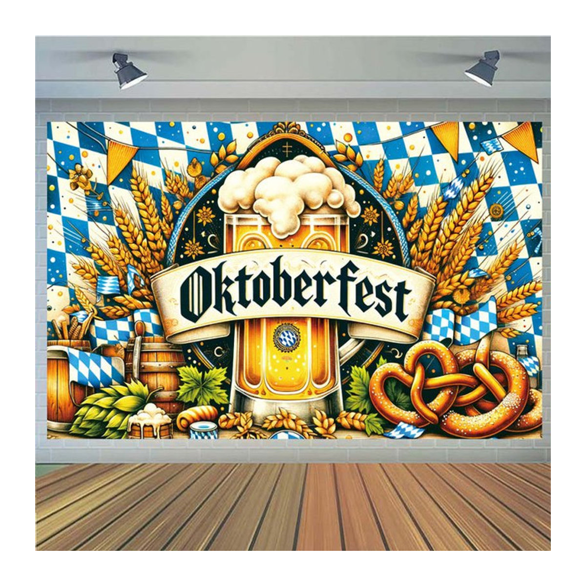 VIKAMA Bier Festival Party Dekoration Banner in rustikalem Karomuster, mehrfarbig, B/H: 120 x 120 cm - Bild 1
