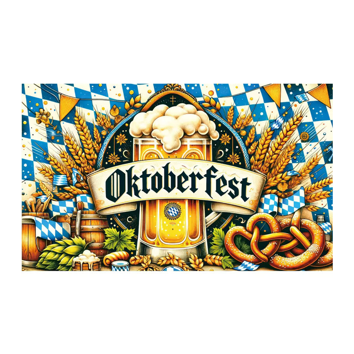VIKAMA Bier Festival Party Dekoration Banner in rustikalem Karomuster, mehrfarbig, B/H: 120 x 120 cm - Bild 2