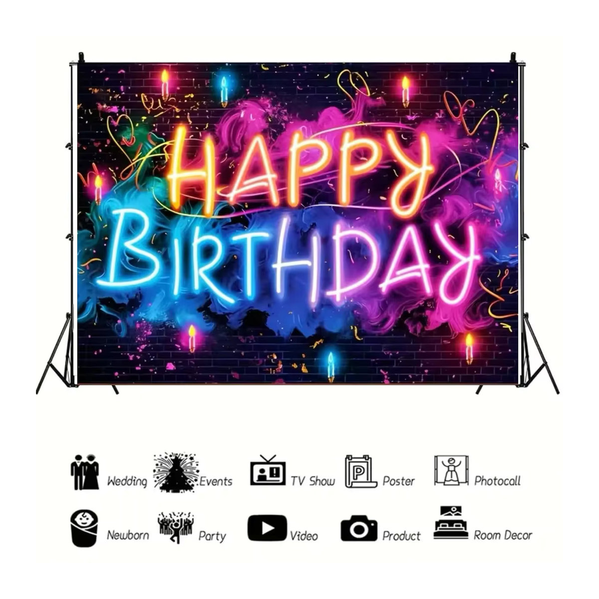VIKAMA Blinkender Party-Hintergrund für Geburtstag und Dekoration, Mehrfarbig, 75 x 75 cm - Bild 2