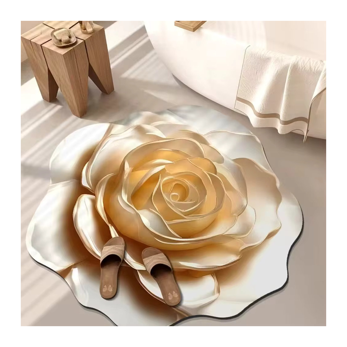 VIKAMA Blumen-Kieselgur-Matte in Creme, weich, rutschfest und saugfähig für Badezimmer, Wohnzimmer oder Teetisch - Bild 1