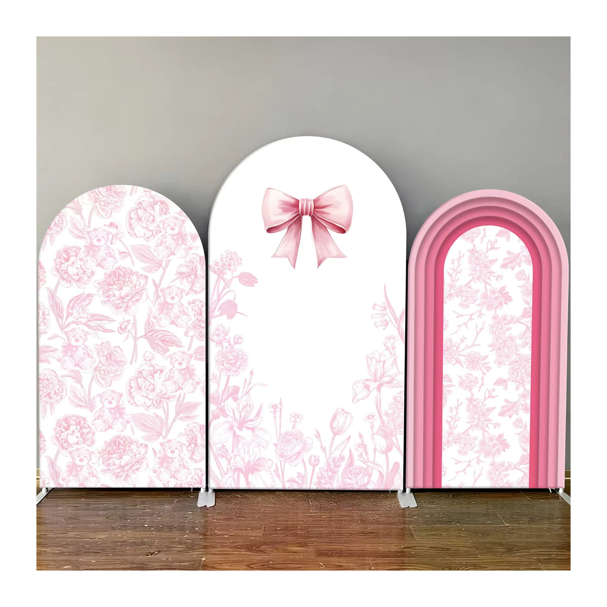 VIKAMA Blumenbogen mit Schmetterlingen in Rosa für Hochzeit, Geburtstag und Babytaufe, Fotografie-Hintergrund B/H/T: 120 x 50 x 50 cm - Bild 1