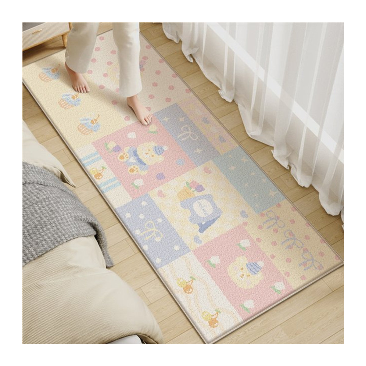 VIKAMA Bodenkissen mit Cartoon-Print in Creme und Mehrfarbig für Schlafzimmer und Wohnbereich - Bild 1