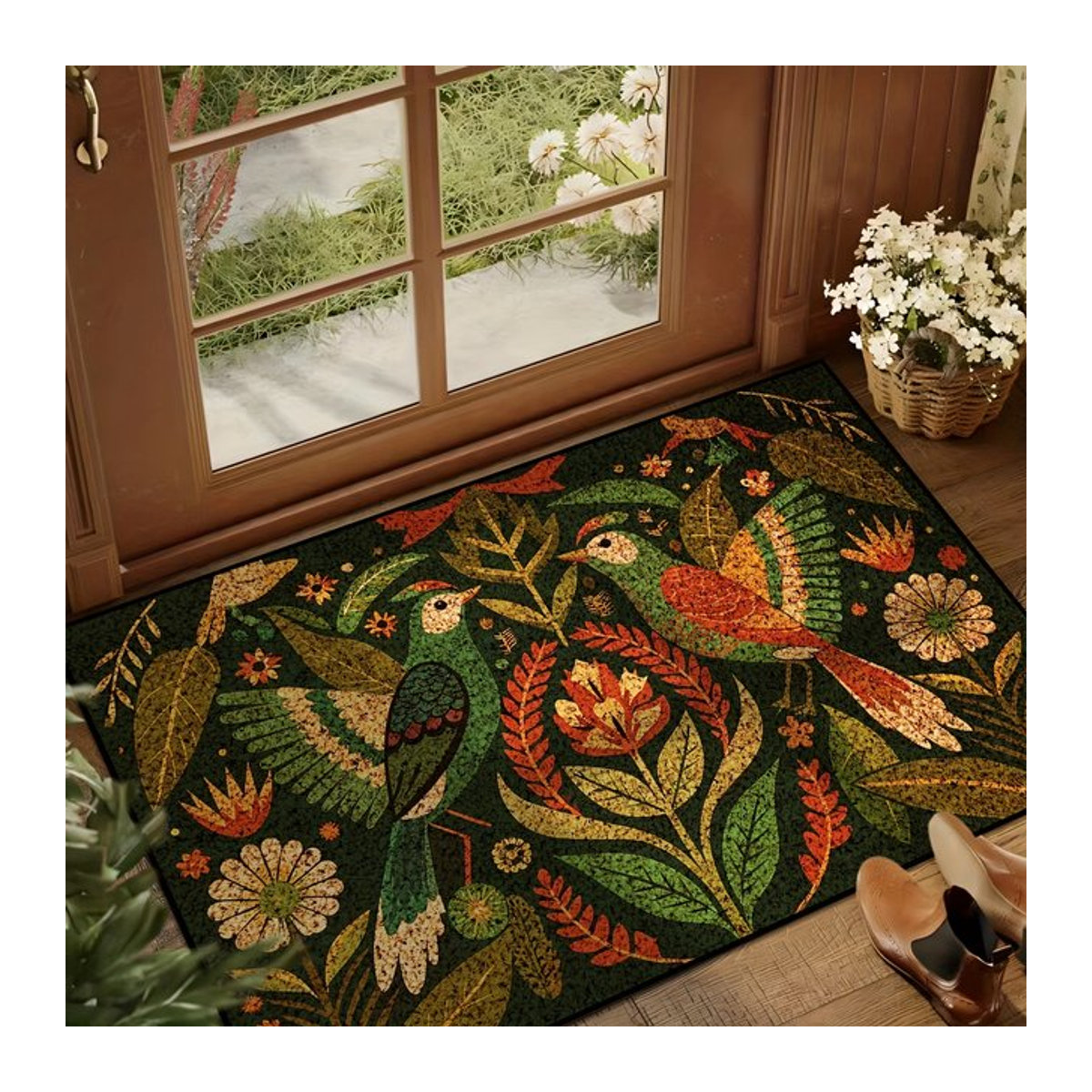 VIKAMA Bodenmatte American Country Design mit Vogel- und Blumenmuster für Außenbereich und Eingangsbereich, mehrfarbig - Bild 1