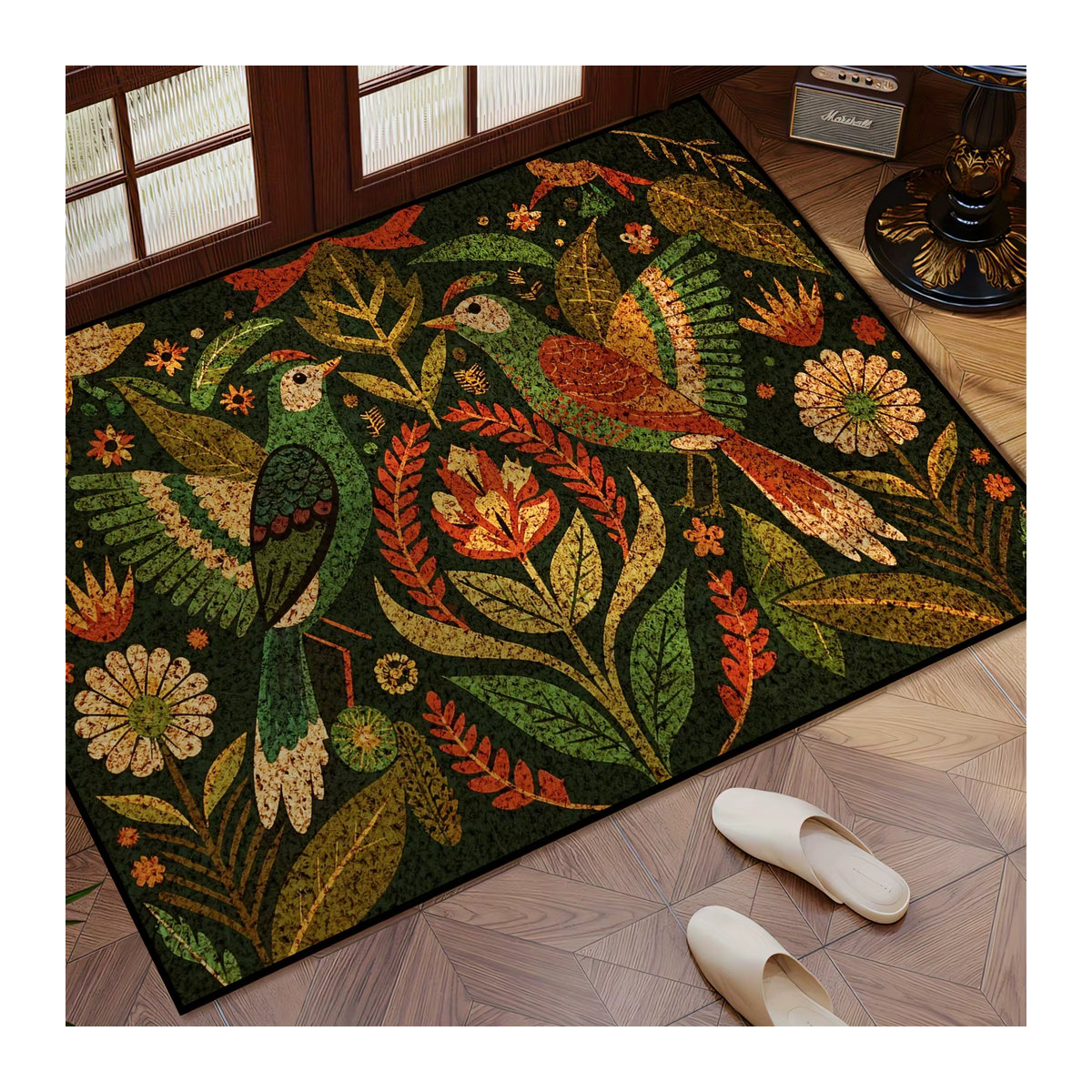 VIKAMA Bodenmatte American Country Design mit Vogel- und Blumenmuster für Außenbereich und Eingangsbereich, mehrfarbig - Bild 3