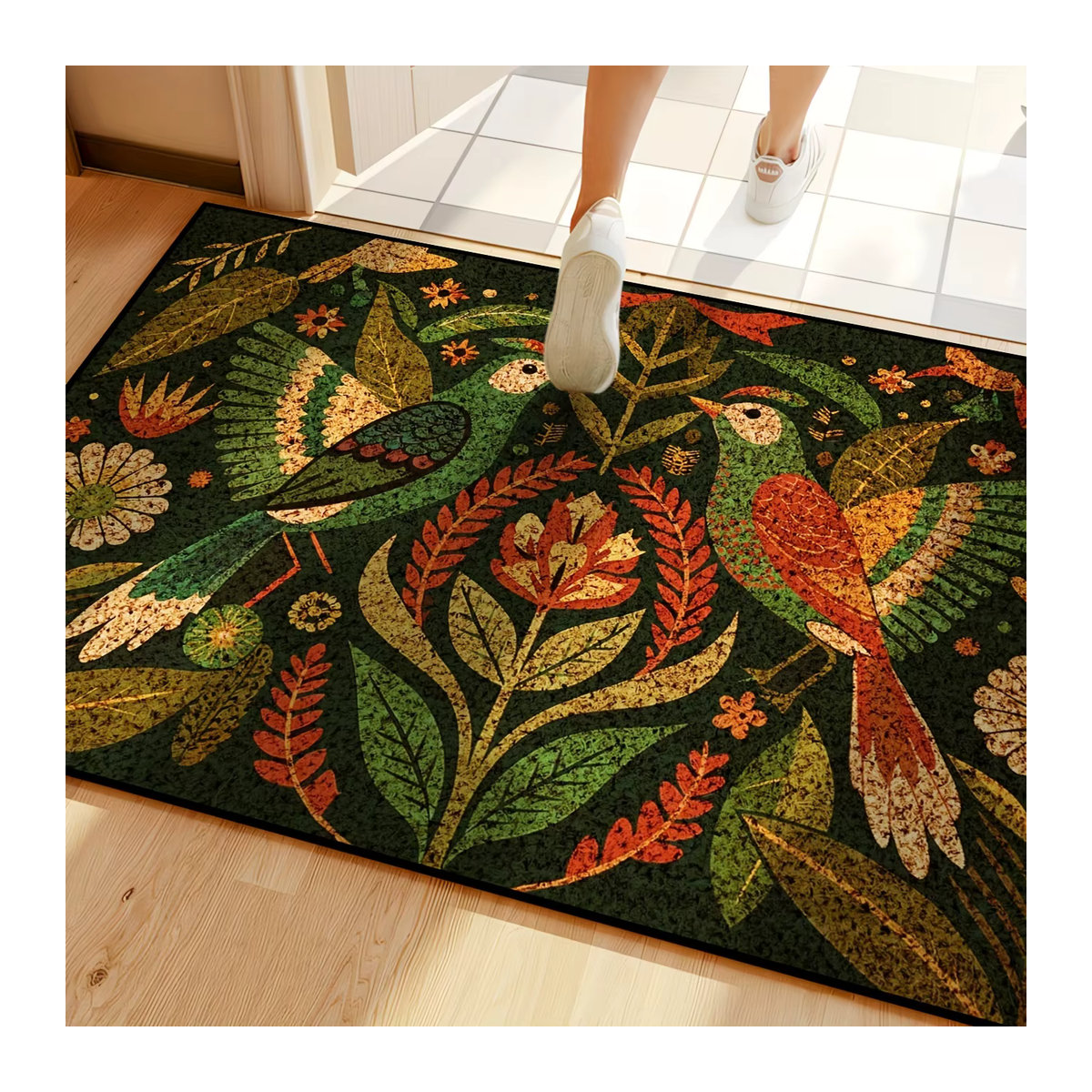VIKAMA Bodenmatte American Country Design mit Vogel- und Blumenmuster für Außenbereich und Eingangsbereich, mehrfarbig - Bild 4