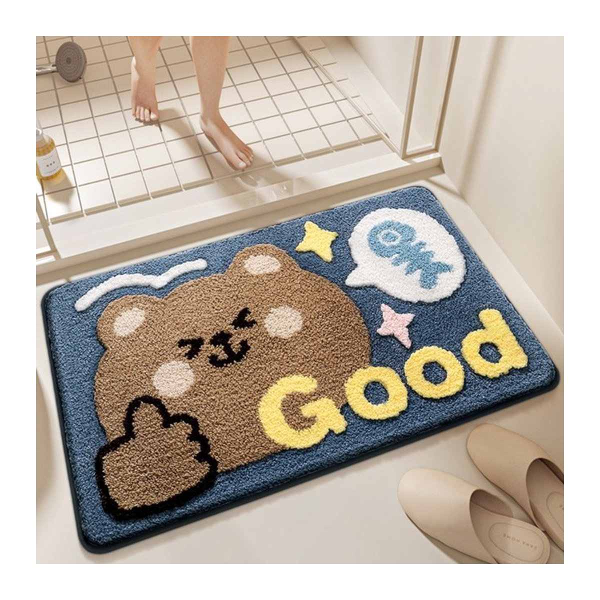 VIKAMA Bodenmatte mit Cartoon Bär Design, mehrfarbig, rutschfest und wasserabsorbierend für Badezimmer, Wohnzimmer oder Eingangsbereich - Bild 1