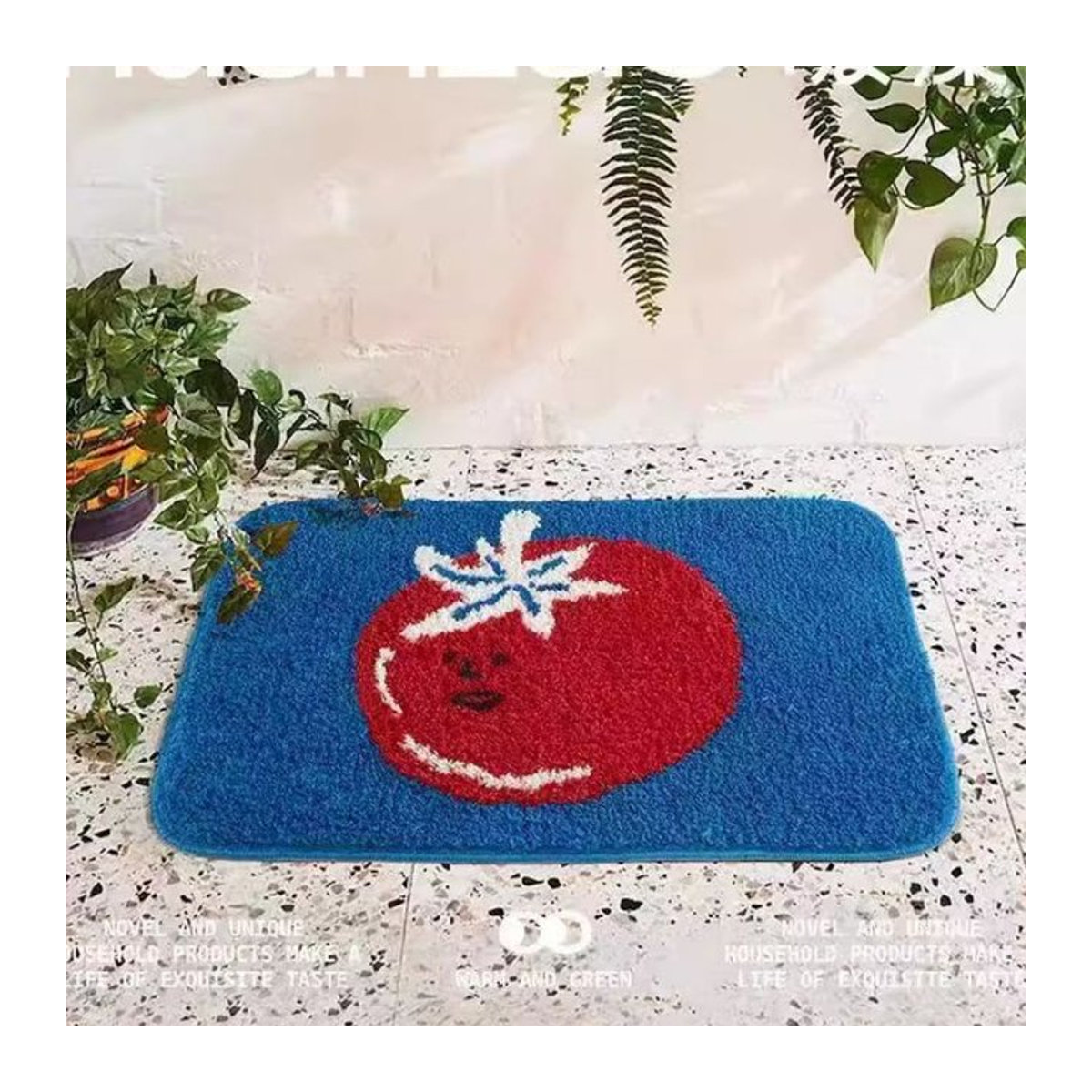 VIKAMA Bodenmatte mit Cartoon-Tomatenmuster in Blau, wasserdicht und antistatisch für Wohnzimmer und Schlafzimmer - Bild 1