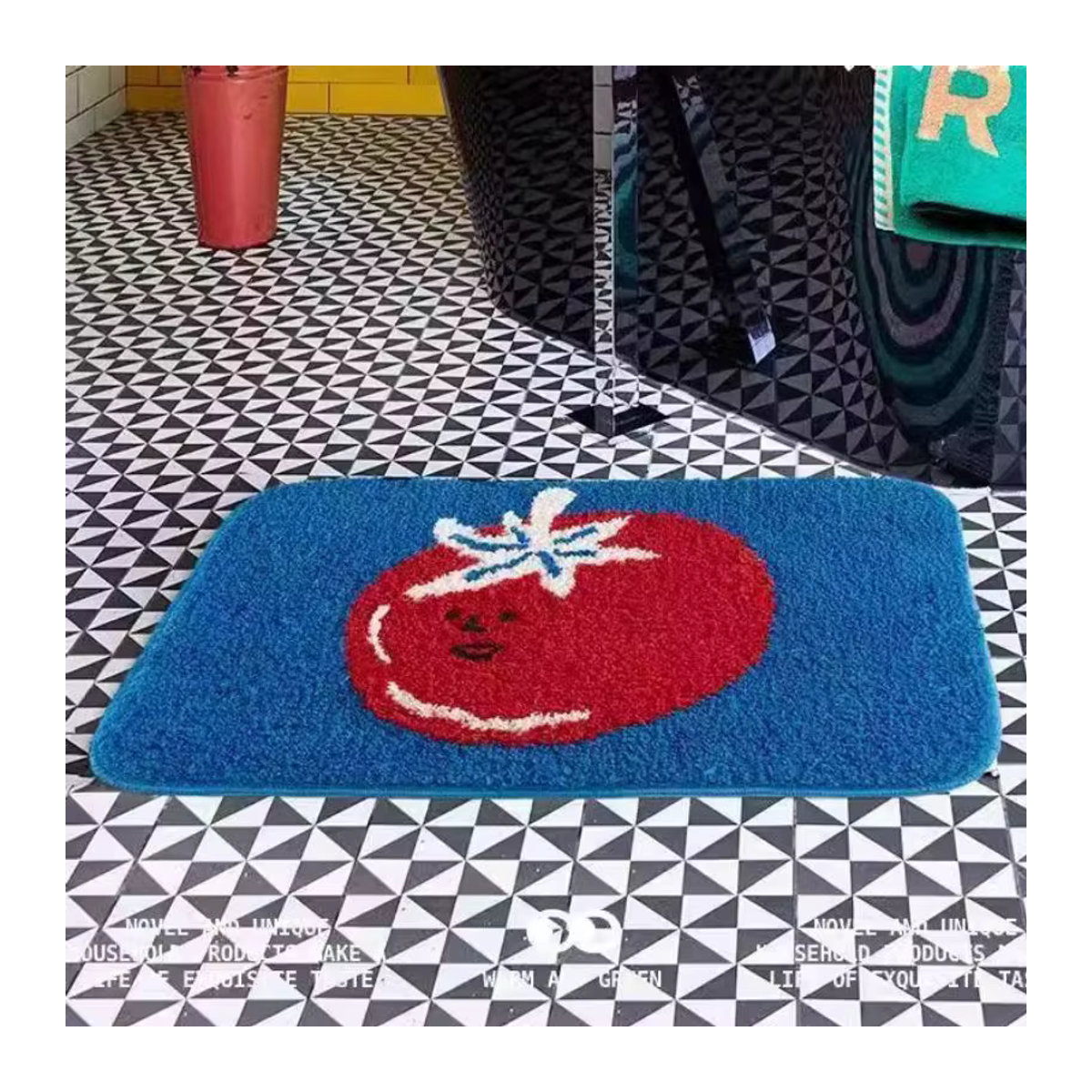 VIKAMA Bodenmatte mit Cartoon-Tomatenmuster in Blau, wasserdicht und antistatisch für Wohnzimmer und Schlafzimmer - Bild 4