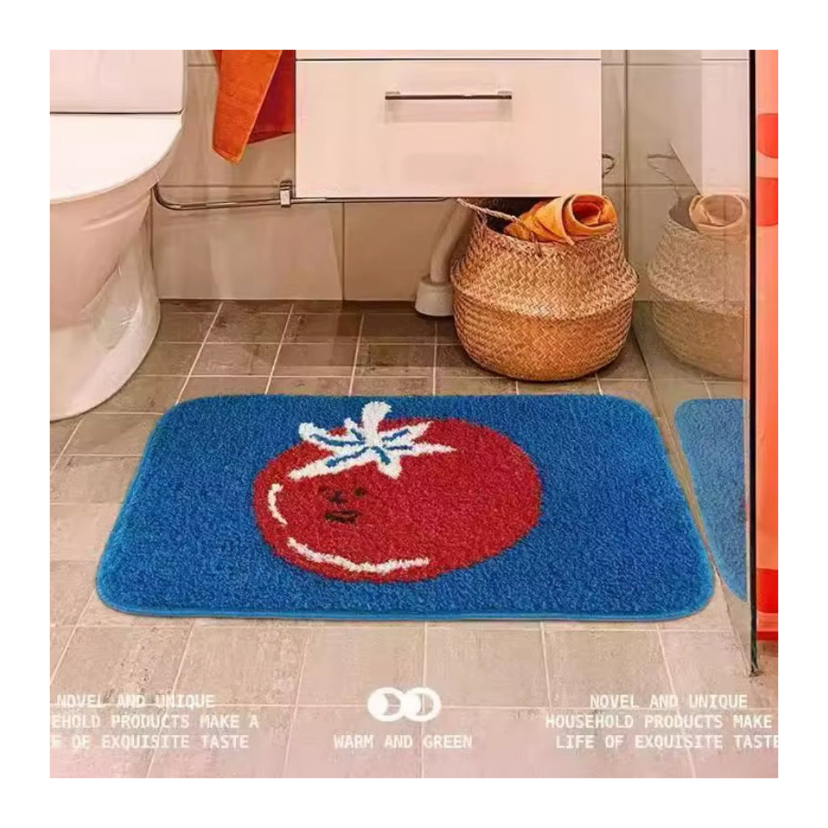 VIKAMA Bodenmatte mit Cartoon-Tomatenmuster in Blau, wasserdicht und antistatisch für Wohnzimmer und Schlafzimmer - Bild 5