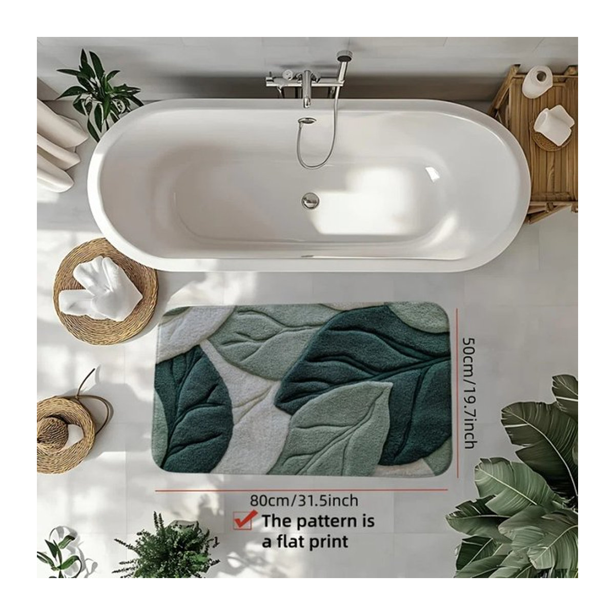 VIKAMA Bodenmatte mit Grünpflanzen-Print in Grün für Zuhause und Badezimmer - Bild 1