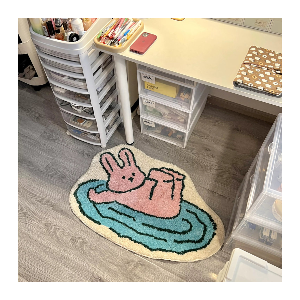 VIKAMA Bodenmatte mit niedlichem Kaninchen-Cartoon-Design, weich und mehrfarbig, ideal für Wohnzimmer, Sofa oder Eingangsbereich - Bild 2