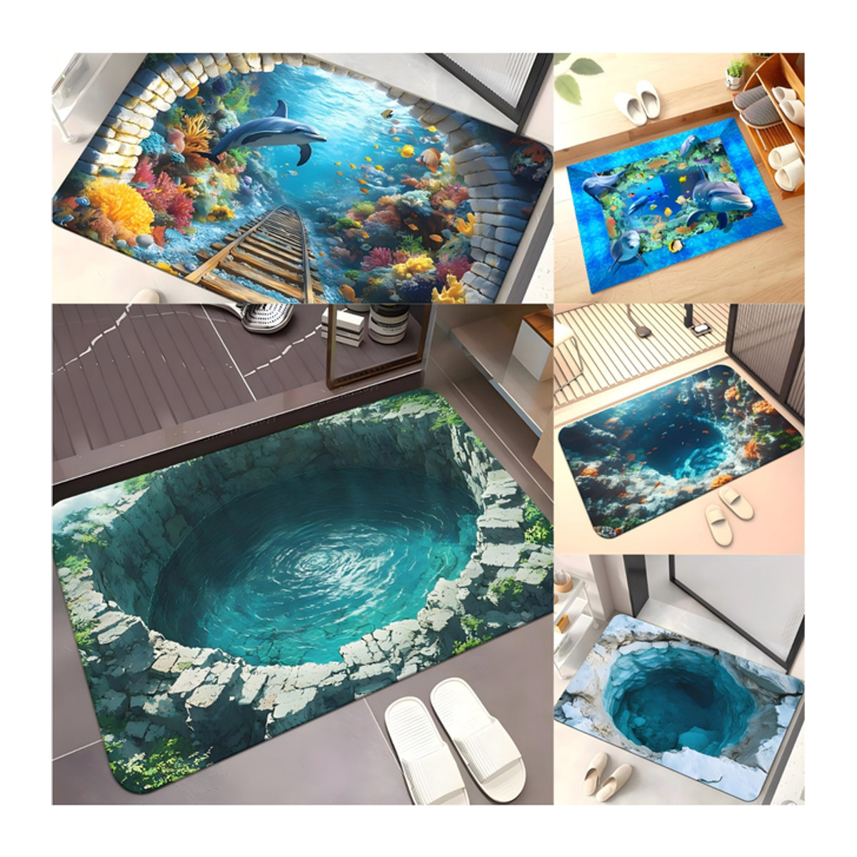 VIKAMA Bodenmatte Visual Summer Ocean mit Kieselalgenschlamm-Design, rutschfest und schmutzabweisend, mehrfarbig, rechteckig - Bild 1
