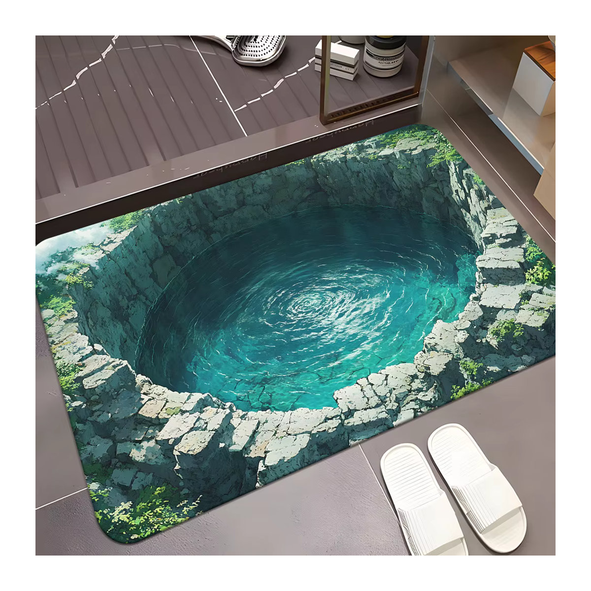 VIKAMA Bodenmatte Visual Summer Ocean mit Kieselalgenschlamm-Design, rutschfest und schmutzabweisend, mehrfarbig, rechteckig - Bild 2