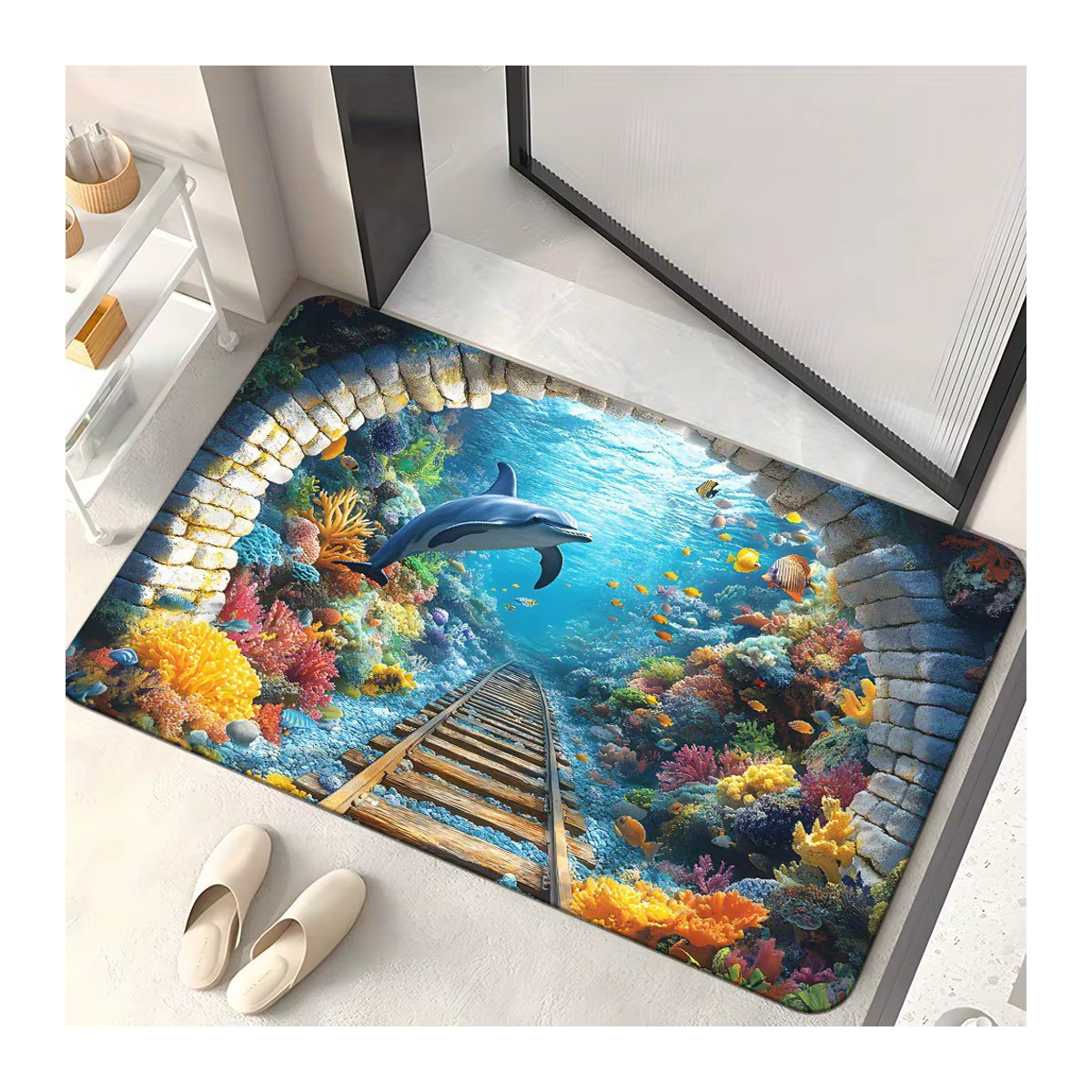 VIKAMA Bodenmatte Visual Summer Ocean mit Kieselalgenschlamm-Design, rutschfest und schmutzabweisend, mehrfarbig, rechteckig - Bild 5