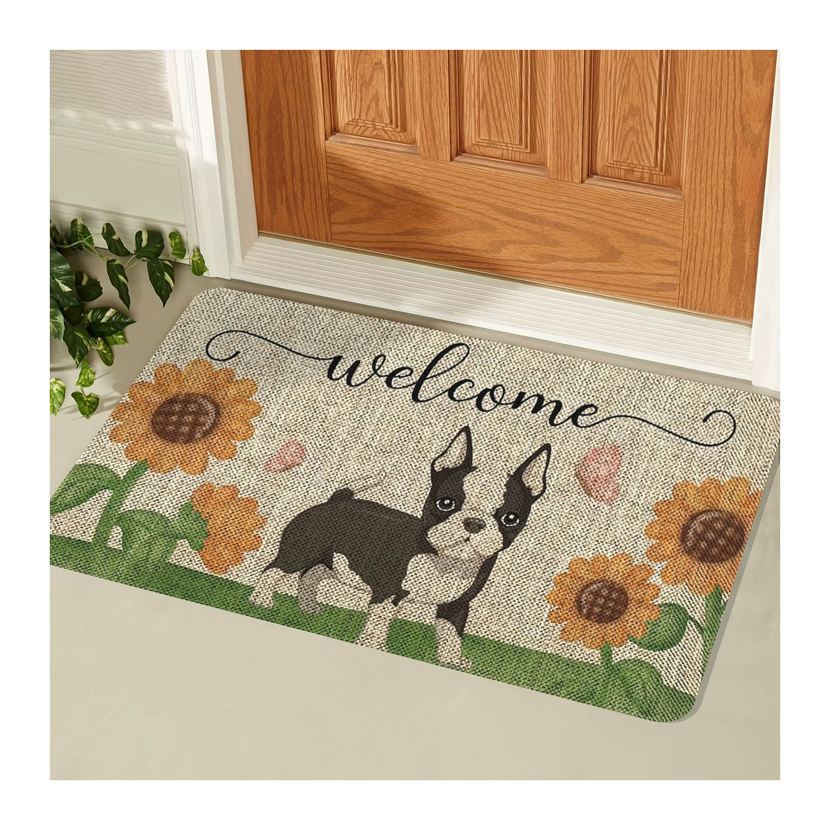 VIKAMA Bodenmatte Welcome Home mit Boston Terrier und Sonnenblume, mehrfarbig, rutschfest - Bild 4