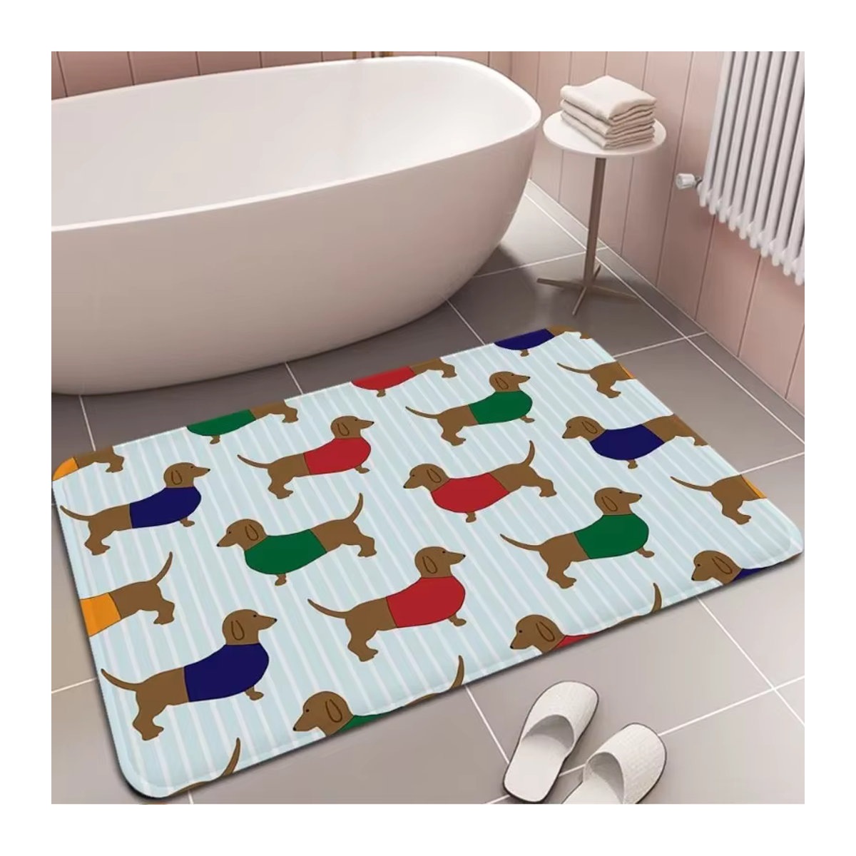 VIKAMA Bodenteppich Pablo Picasso Wiener Dackel Retro Design in Rosa, Rutschfeste Dekormatte für Wohnzimmer und Küche - Bild 3
