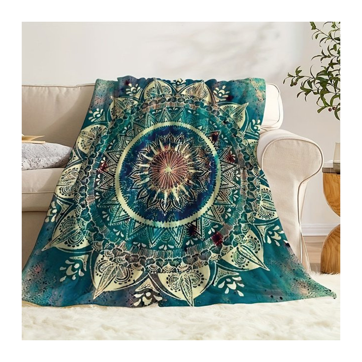 VIKAMA Bohemian Mandala Decke in Blau mit ethnischem Kunstdesign für Wohnzimmer und Schlafzimmer - Bild 1
