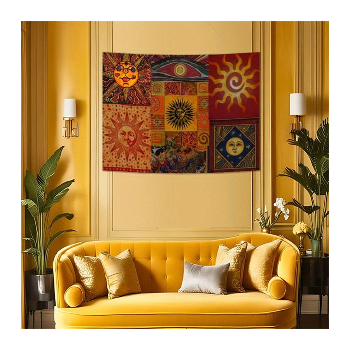 VIKAMA Bohemian Sun Eye Wandteppich in Mehrfarbig, Ethno-Stil mit geometrischem Design, Breite: 60 cm, Höhe: 40 cm - Bild 1
