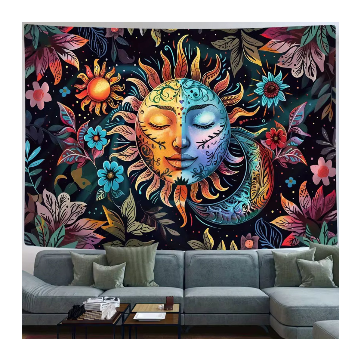 VIKAMA Bohemian Tarot Wandbehang, abstrakte Wanddekoration in Mehrfarbig, B/H: 60 x 40 cm - Bild 4
