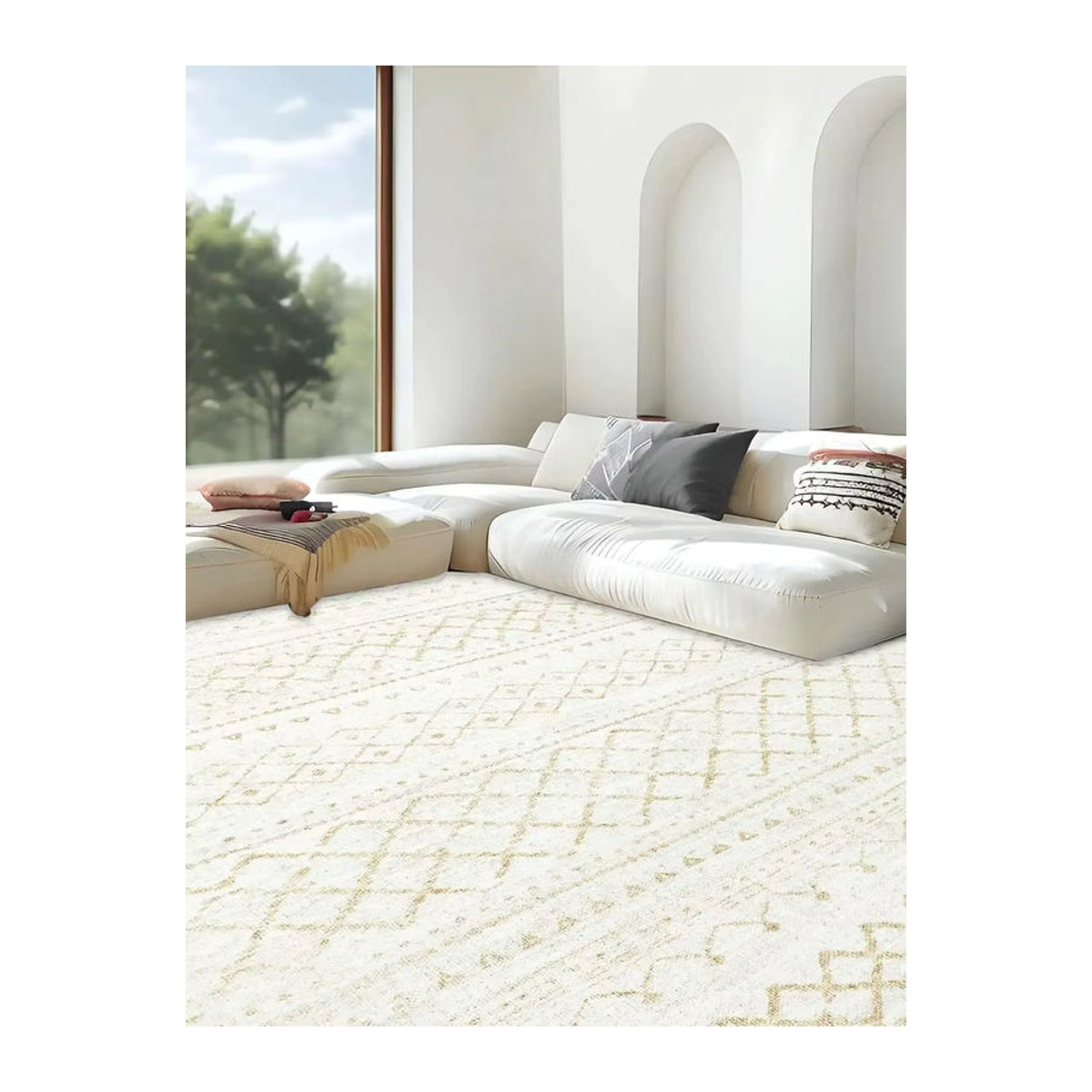 VIKAMA Böhmischer geometrischer Teppich in Weiß, schmutzabweisend und langlebig für Wohnzimmer, Schlafzimmer oder Flur - Bild 2
