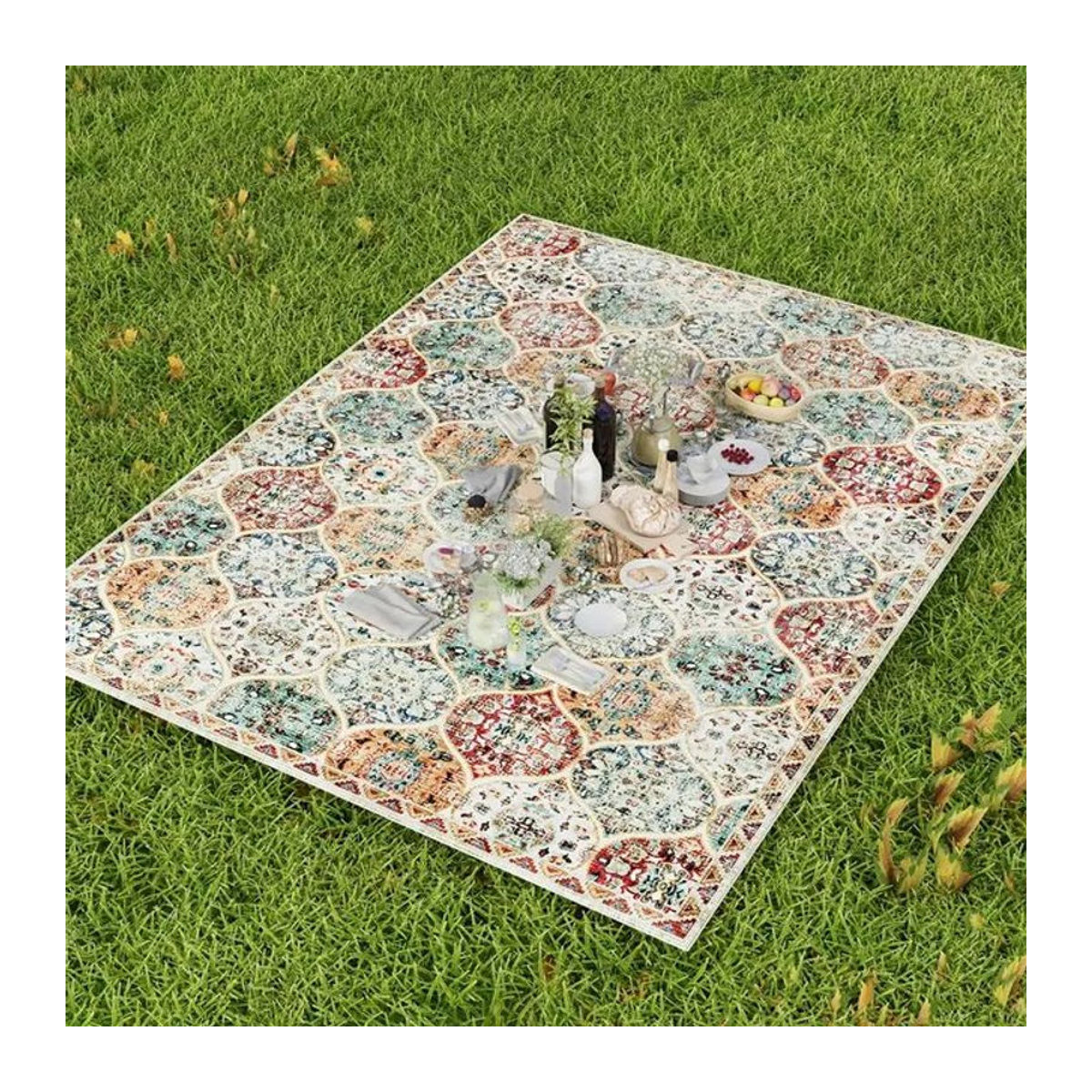 VIKAMA Böhmischer Outdoor-Teppich in Bunt, Geometrisches Design, Rechteckig, Maschinenwaschbar und Feuchtigkeitsbeständig - Bild 1