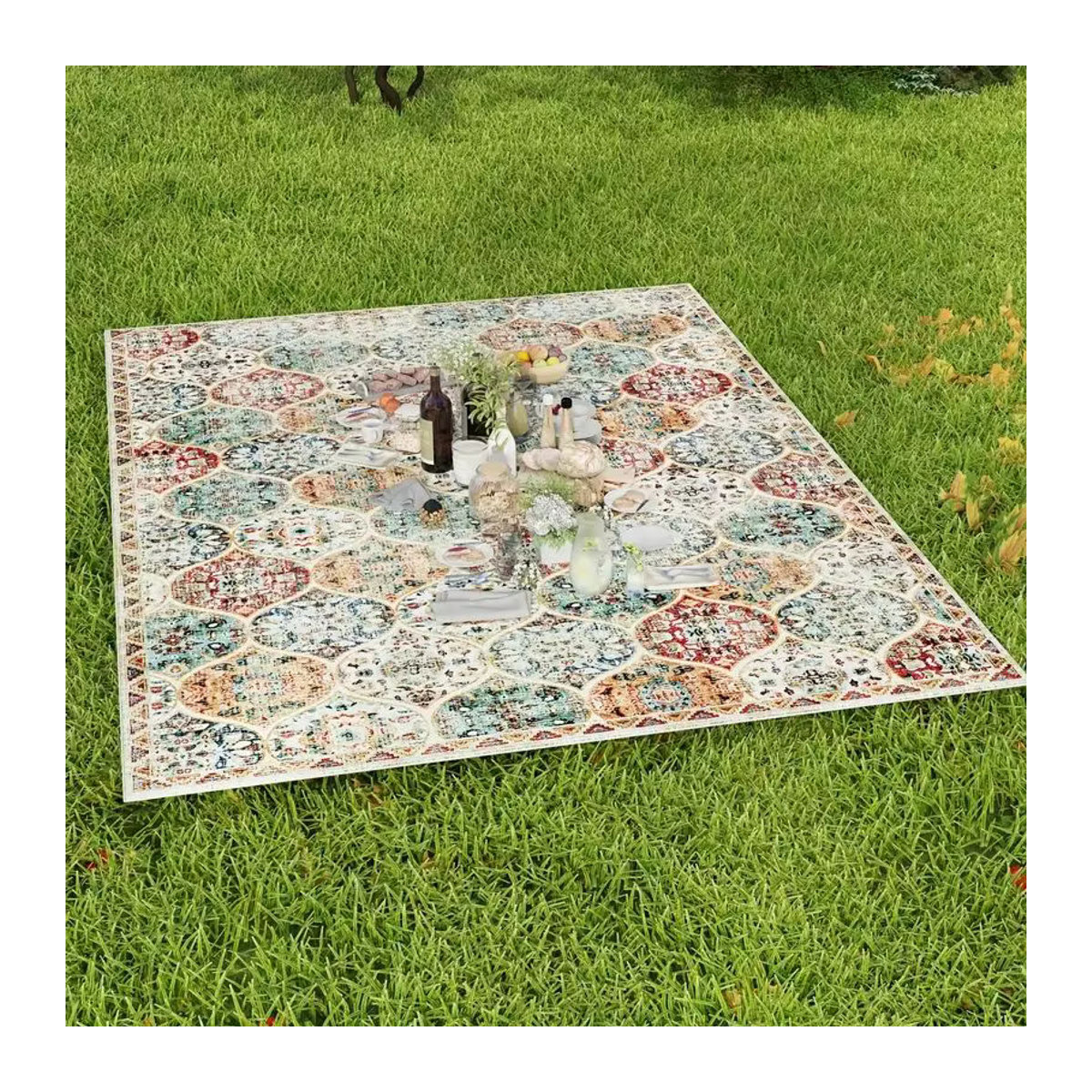 VIKAMA Böhmischer Outdoor-Teppich in Bunt, Geometrisches Design, Rechteckig, Maschinenwaschbar und Feuchtigkeitsbeständig - Bild 2
