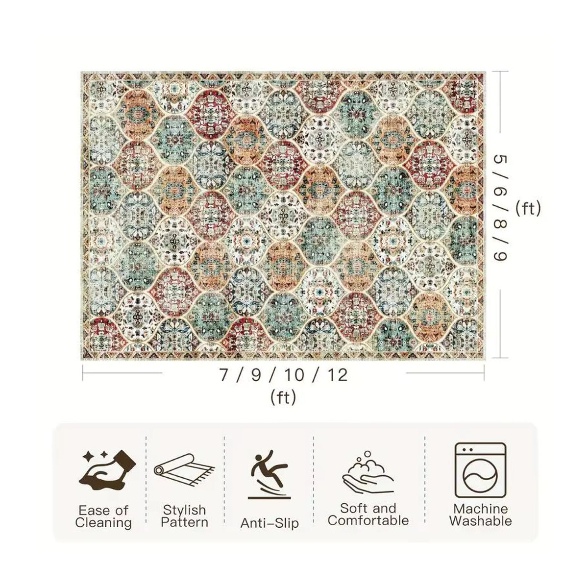 VIKAMA Böhmischer Outdoor-Teppich in Bunt, Geometrisches Design, Rechteckig, Maschinenwaschbar und Feuchtigkeitsbeständig - Bild 4