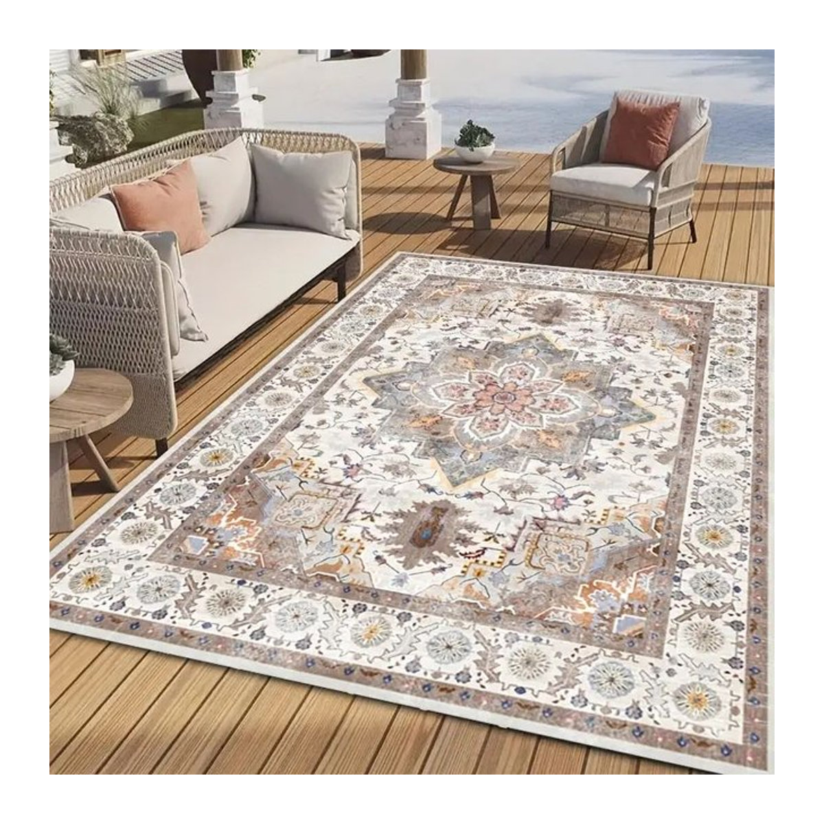 VIKAMA Böhmischer Outdoor-Teppich mit Blumenmuster in Bunt, Rechteckig, B/B: 120 x 80 cm - Bild 1