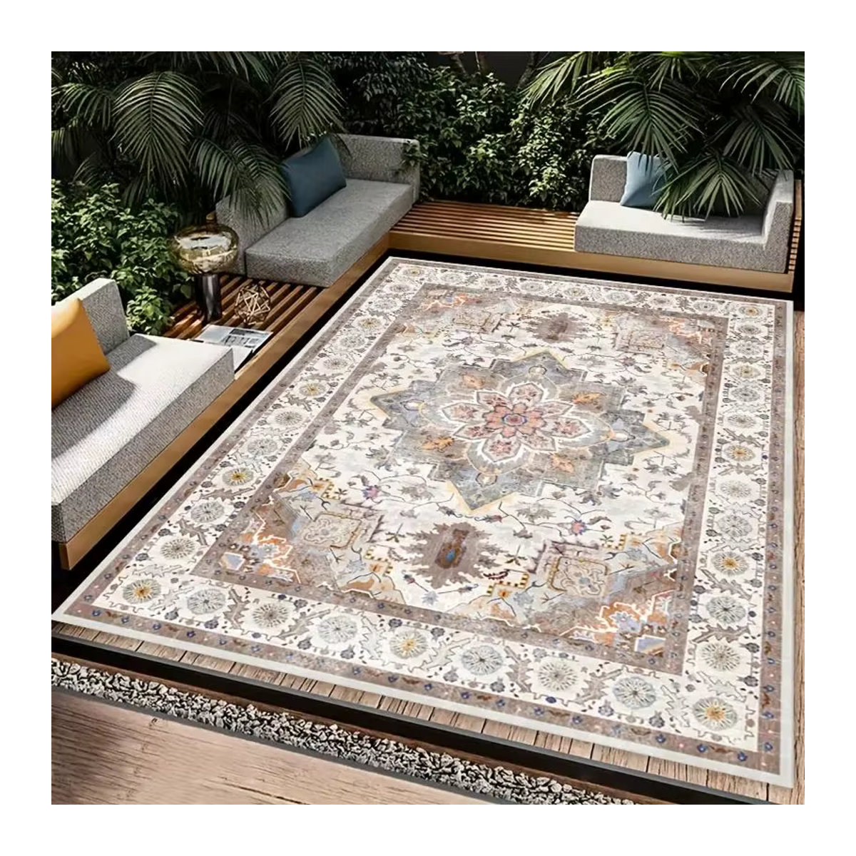 VIKAMA Böhmischer Outdoor-Teppich mit Blumenmuster in Bunt, Rechteckig, B/B: 120 x 80 cm - Bild 5