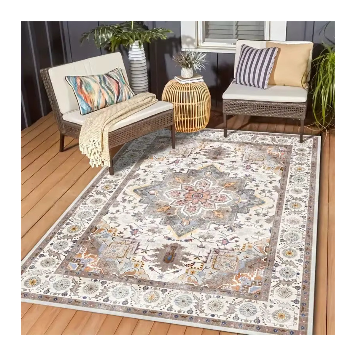 VIKAMA Böhmischer Outdoor-Teppich mit Blumenmuster in Bunt, Rechteckig, B/B: 120 x 80 cm - Bild 6