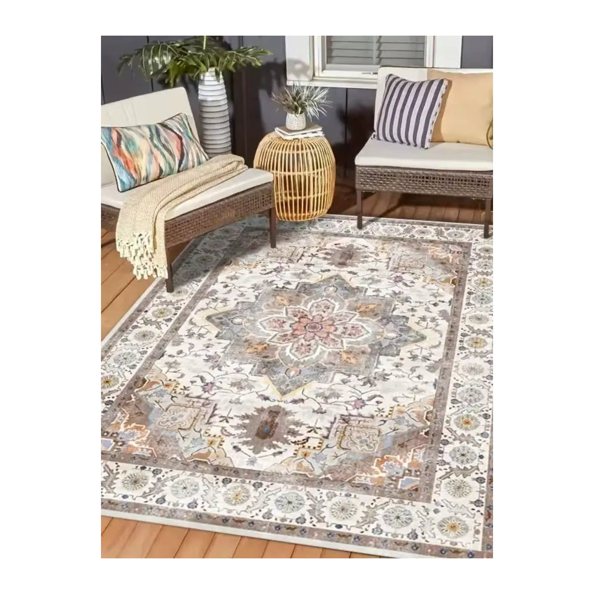VIKAMA Böhmischer Outdoor-Teppich mit Blumenmuster in Bunt, Rechteckig, B/B: 120 x 80 cm - Bild 7