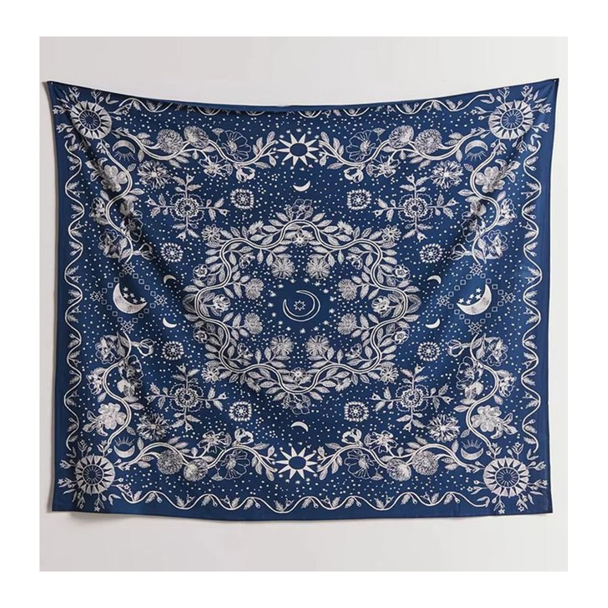 VIKAMA Böhmischer Wandteppich in Blau mit Mandala- und Sternen-Print, rechteckige Textil-Wanddekoration, B/H: 60 x 40 cm - Bild 1
