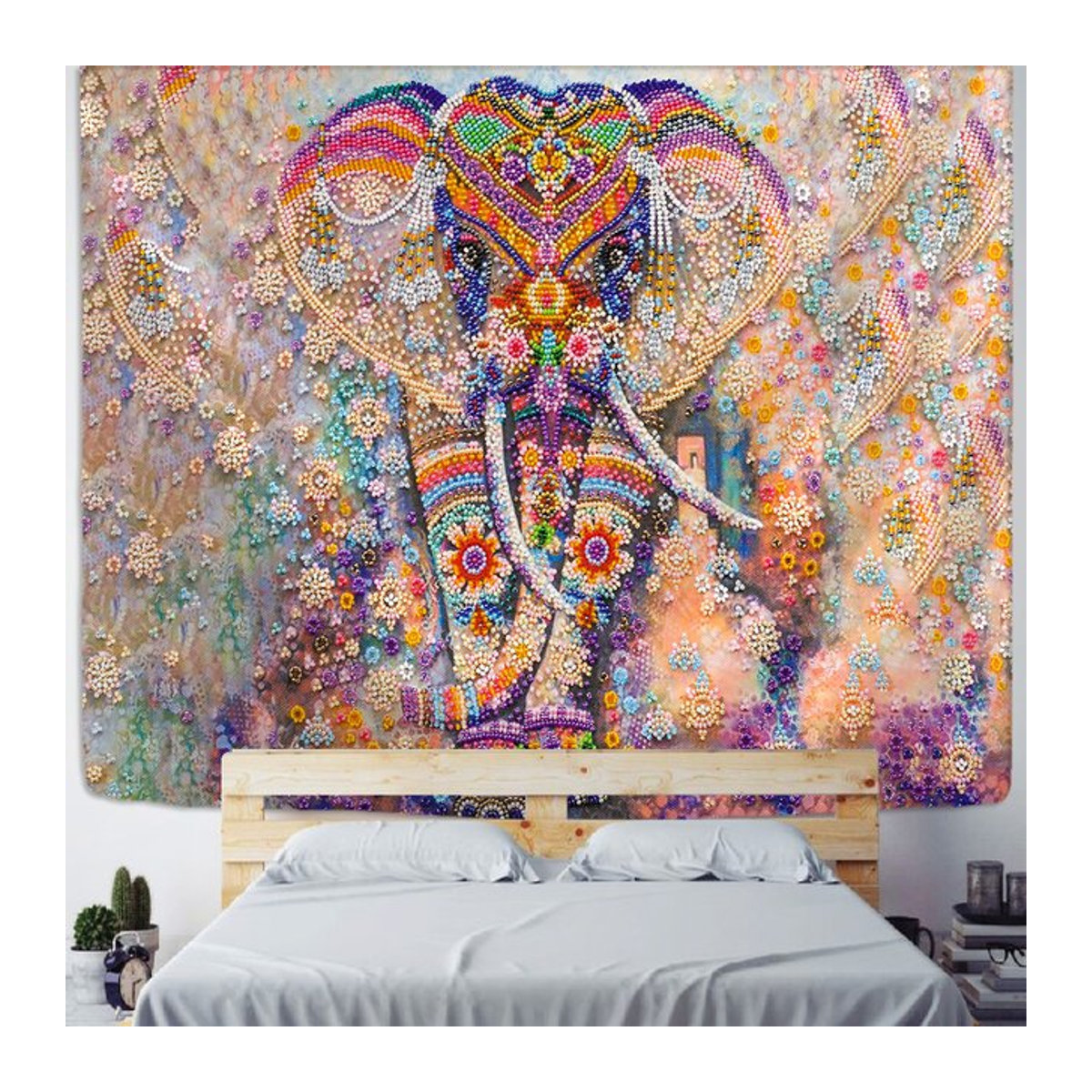 VIKAMA Böhmischer Wandteppich mit Elefant und Totem-Motiv in Mehrfarbig - Bild 1