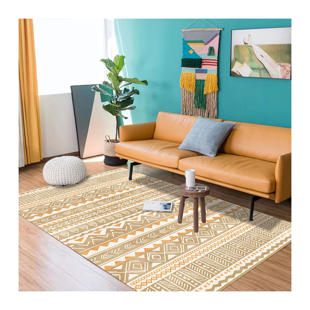 VIKAMA BOHO Kristall-Samt-Teppich in Creme, waschbar und schmutzabweisend für dein Schlafzimmer - Bild 1