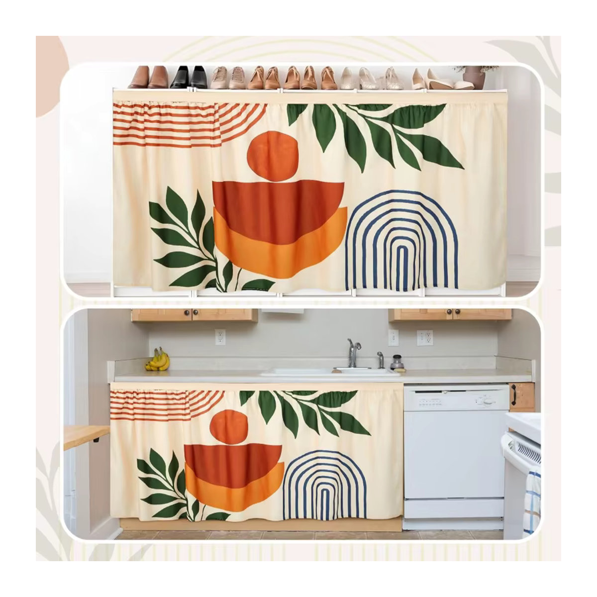 VIKAMA Breling Boho Schrankvorhänge mit modernem abstrakten Design in Mehrfarbig - Bild 6