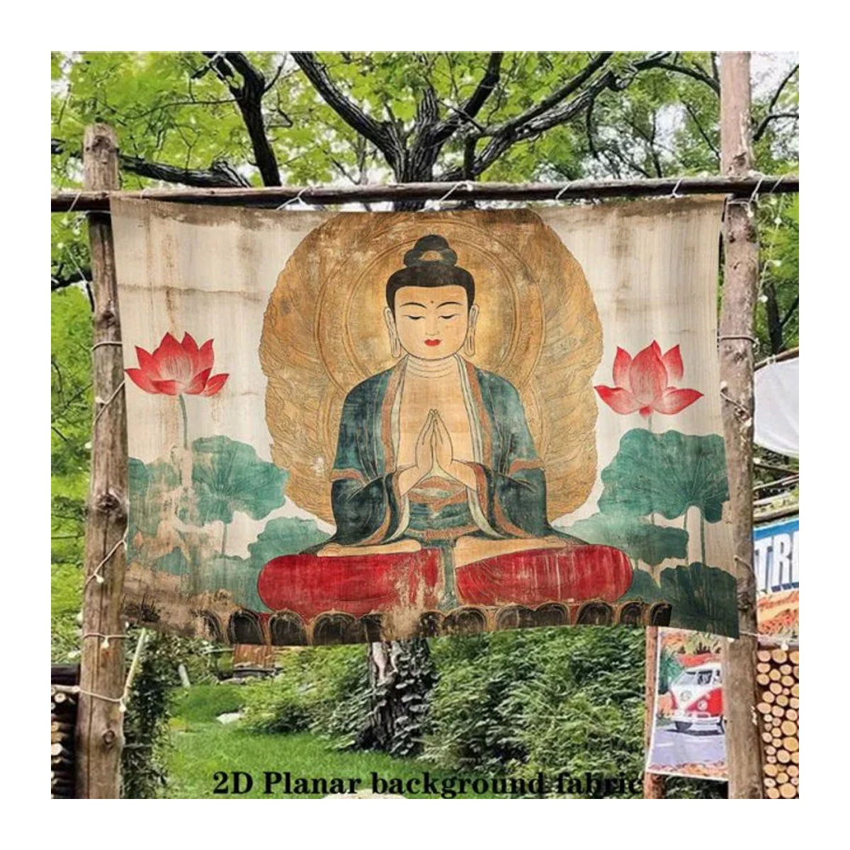 VIKAMA Buddha Wandbehang mit Mandala-Motiv, mehrfarbiger Textil-Wandteppich für Yoga- und Meditationsräume, B/H: 60 x 40 cm - Bild 1