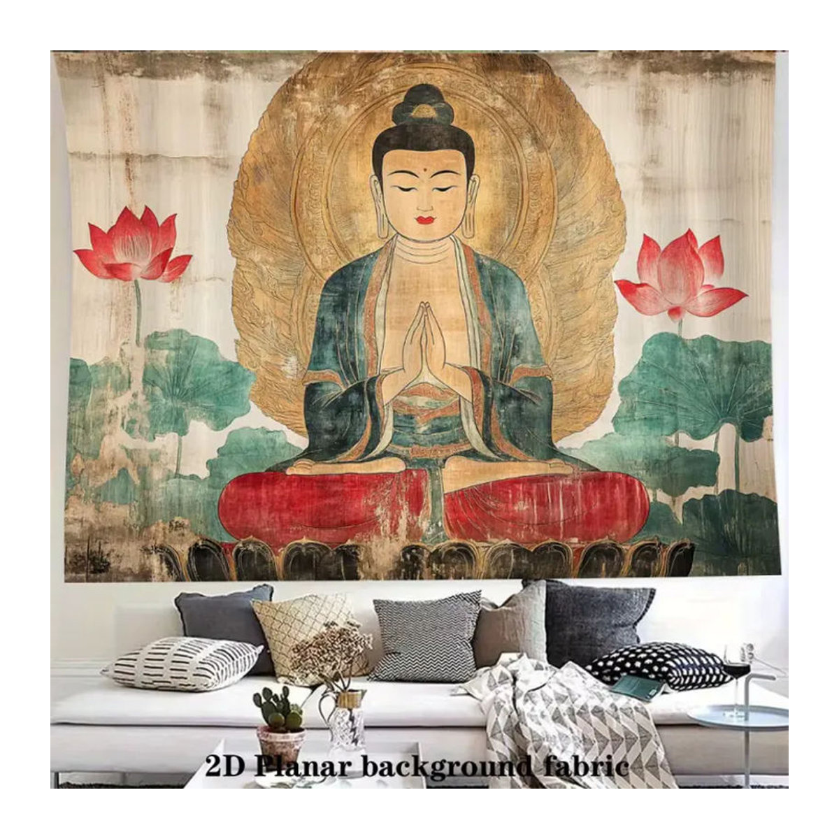 VIKAMA Buddha Wandbehang mit Mandala-Motiv, mehrfarbiger Textil-Wandteppich für Yoga- und Meditationsräume, B/H: 60 x 40 cm - Bild 3