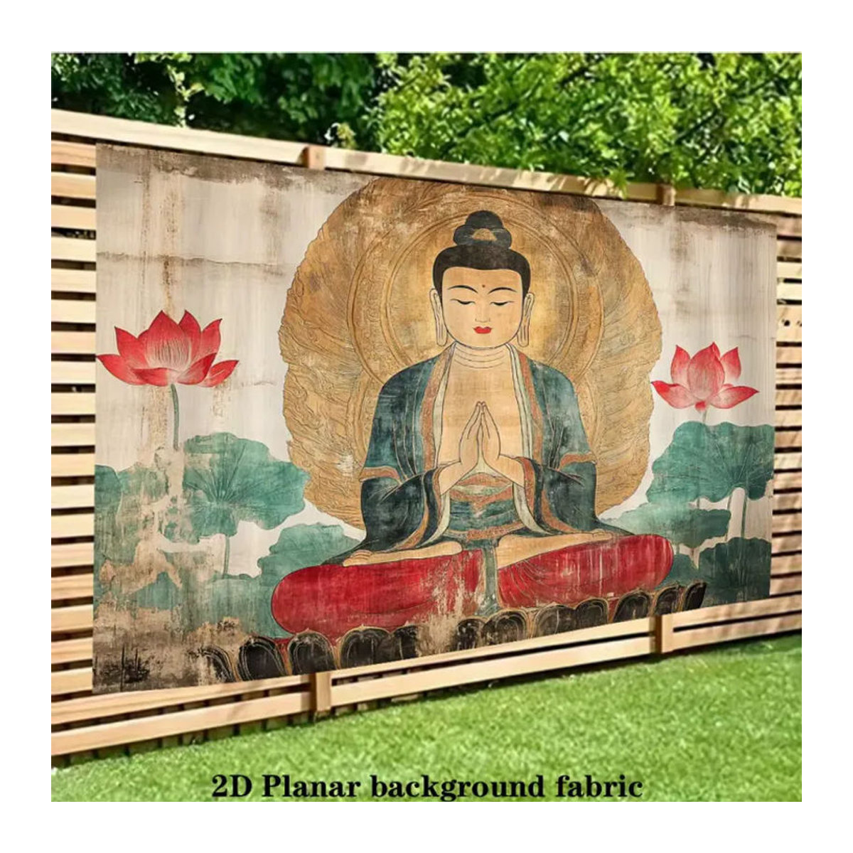 VIKAMA Buddha Wandbehang mit Mandala-Motiv, mehrfarbiger Textil-Wandteppich für Yoga- und Meditationsräume, B/H: 60 x 40 cm - Bild 4