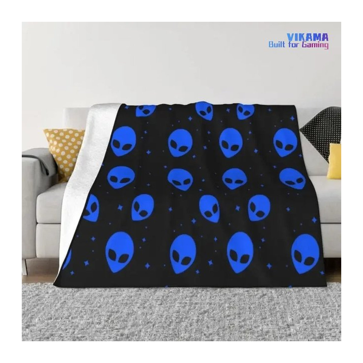 VIKAMA Cartoon Alien Flanellbezug Decke in Schwarz für Wohnzimmer und Schlafzimmer - Bild 1