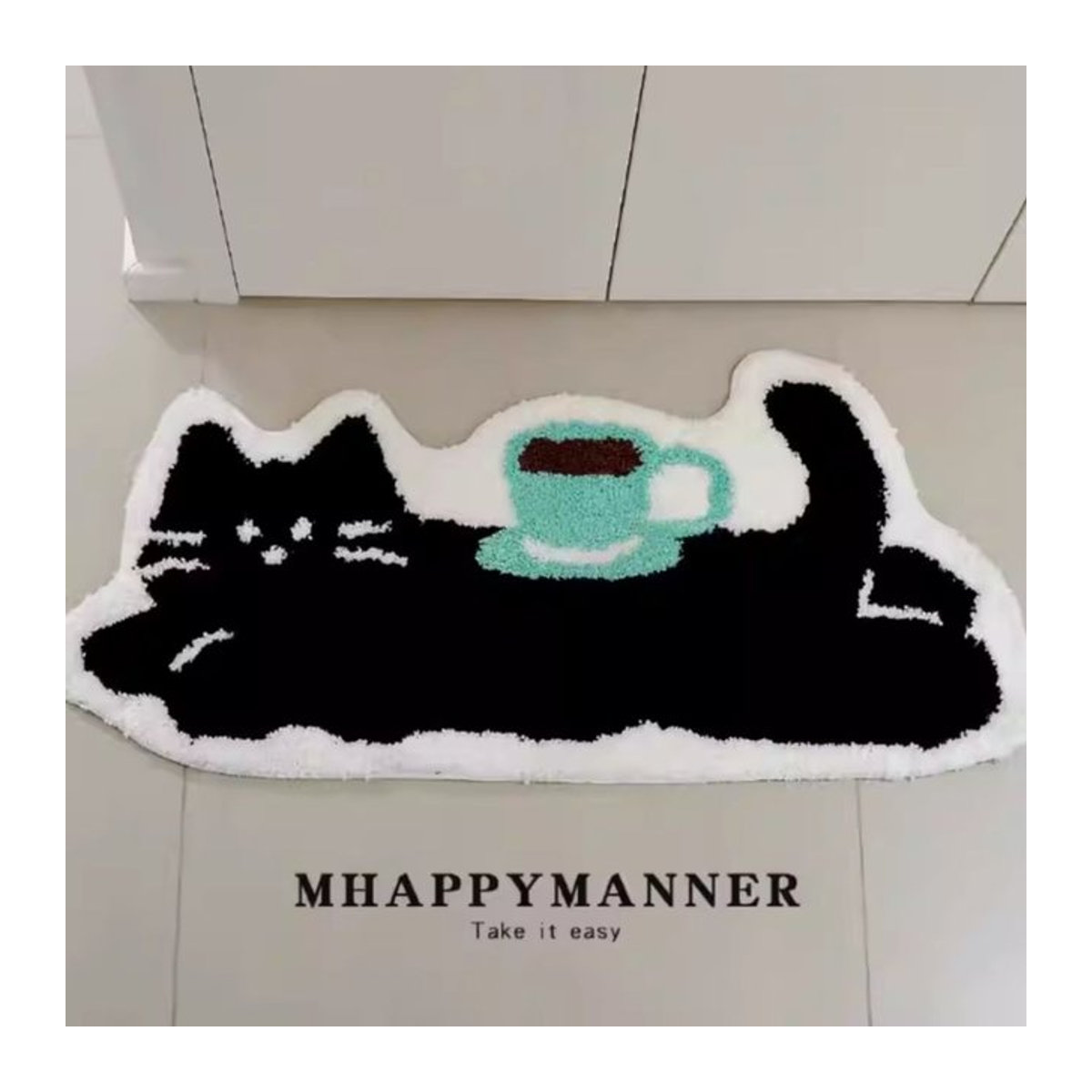 VIKAMA Cartoon-Bodenmatte mit schwarzer Katze, wasserdicht und schmutzabweisend, ideal für Eingangsbereich, Wohnzimmer oder Badezimmer - Bild 1