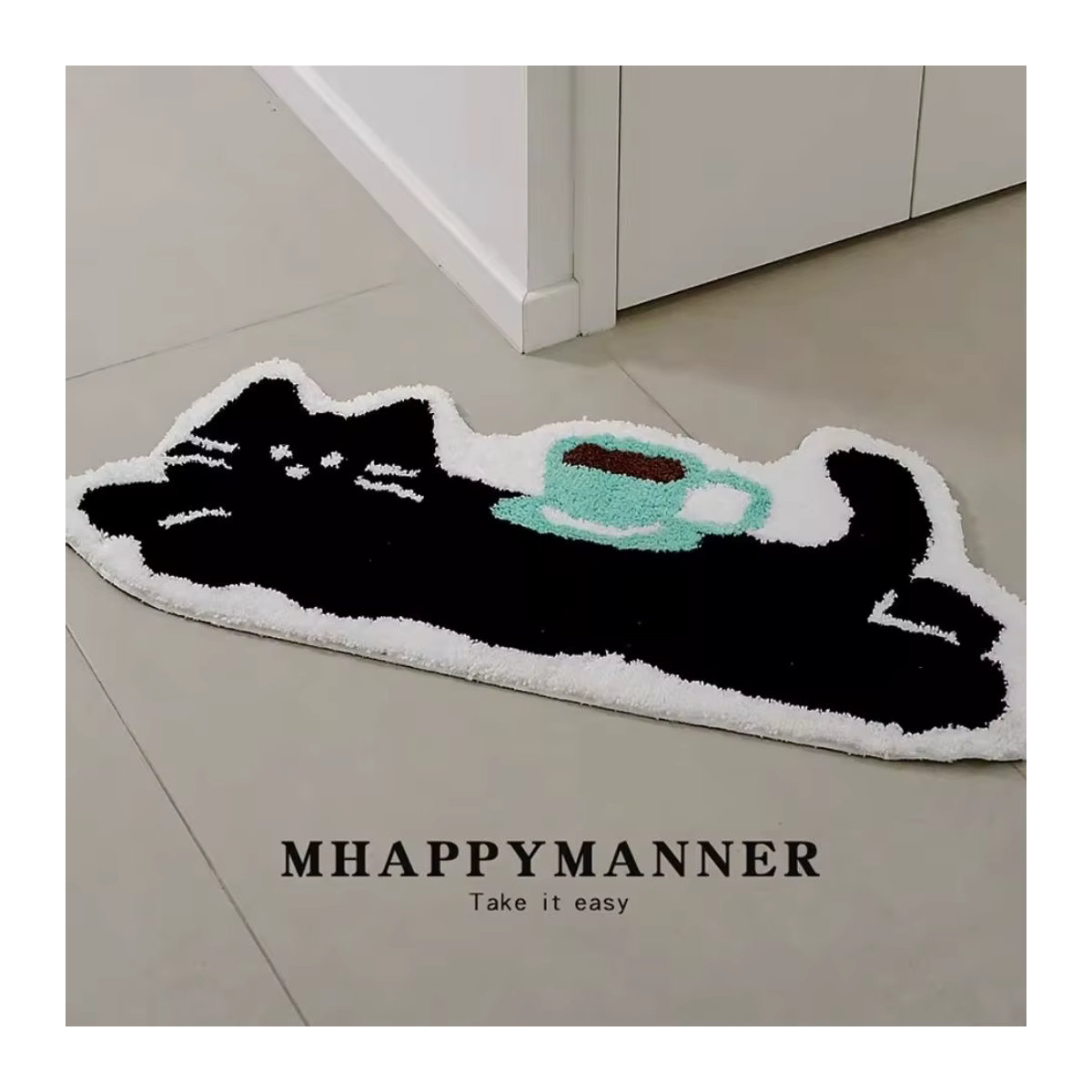 VIKAMA Cartoon-Bodenmatte mit schwarzer Katze, wasserdicht und schmutzabweisend, ideal für Eingangsbereich, Wohnzimmer oder Badezimmer - Bild 2
