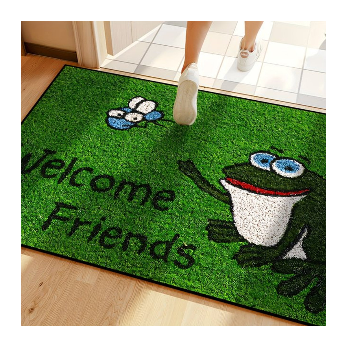 VIKAMA Cartoon Frosch Teppich Fußmatte Grün für Wohnzimmer, Schlafzimmer und Outdoor - Bild 1