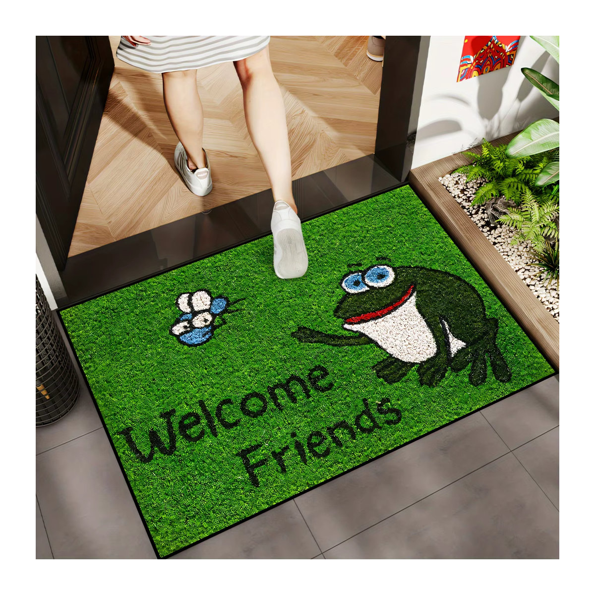VIKAMA Cartoon Frosch Teppich Fußmatte Grün für Wohnzimmer, Schlafzimmer und Outdoor - Bild 2
