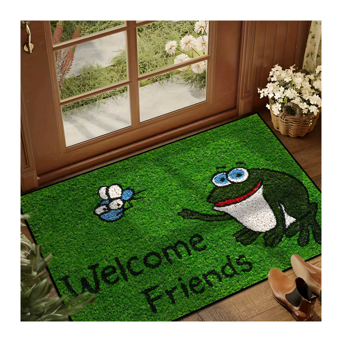 VIKAMA Cartoon Frosch Teppich Fußmatte Grün für Wohnzimmer, Schlafzimmer und Outdoor - Bild 4
