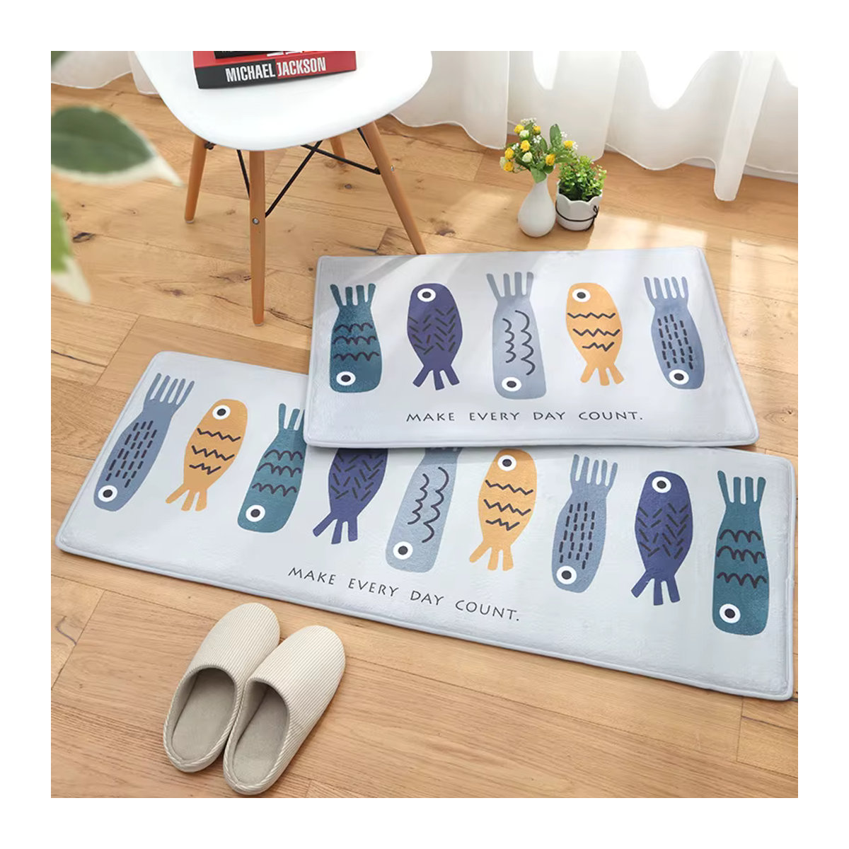 VIKAMA Cartoon-Fußmatte grau, wasserabsorbierender Teppich mit Print für Badezimmer und Schlafzimmer - Bild 2